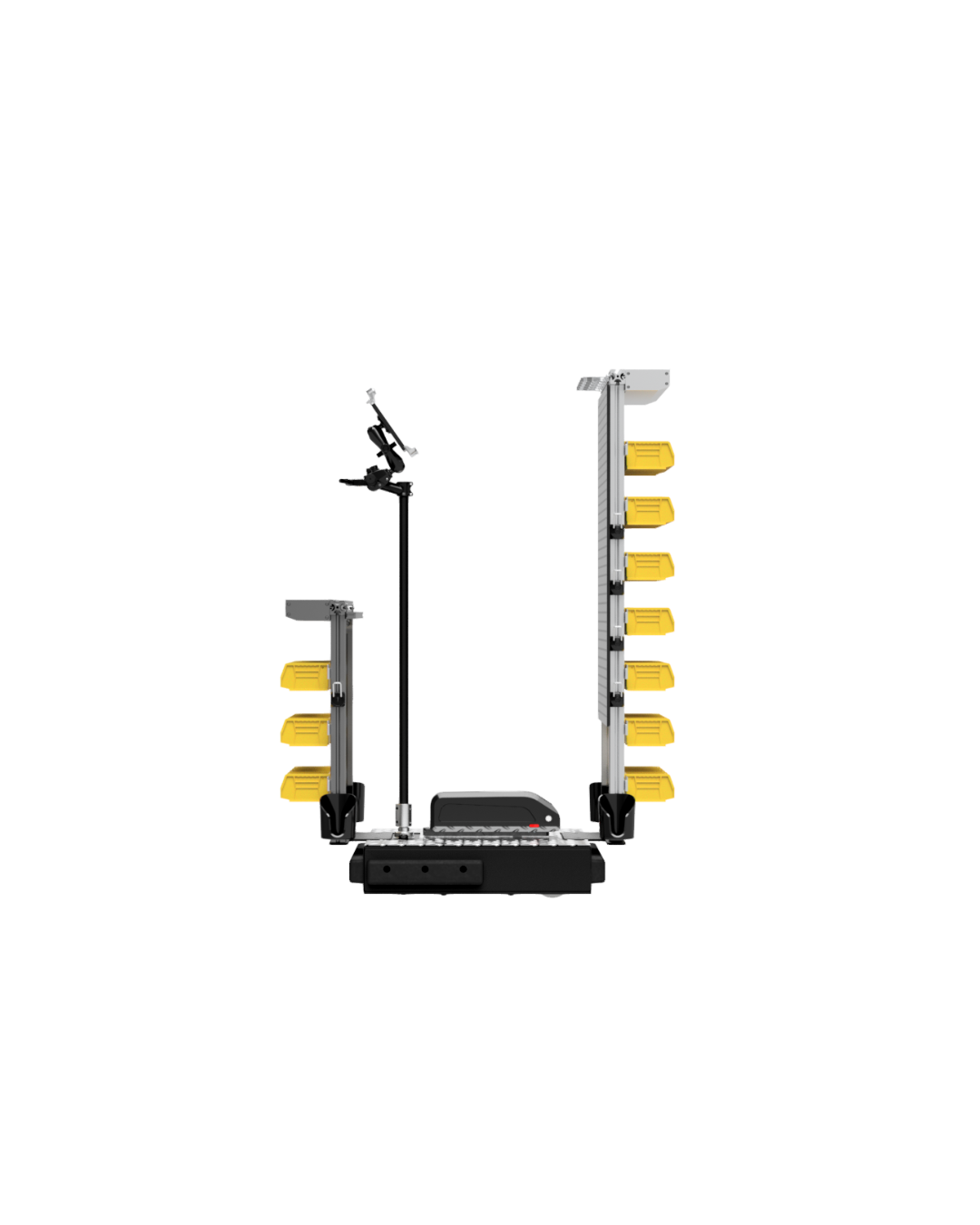 TexTrack modular warehouse scooter, a powered electric material handling cart with heavy-duty aluminum frame and 360-degree perimeter bumper